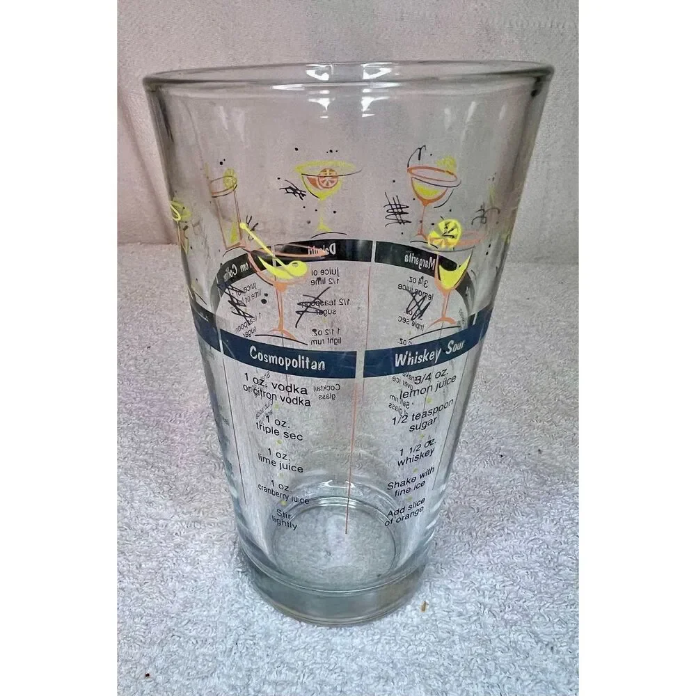 Vintage 1960’s Cocktail Shaker Glass With Recipes MCM Retro Bar Atomic Libbey